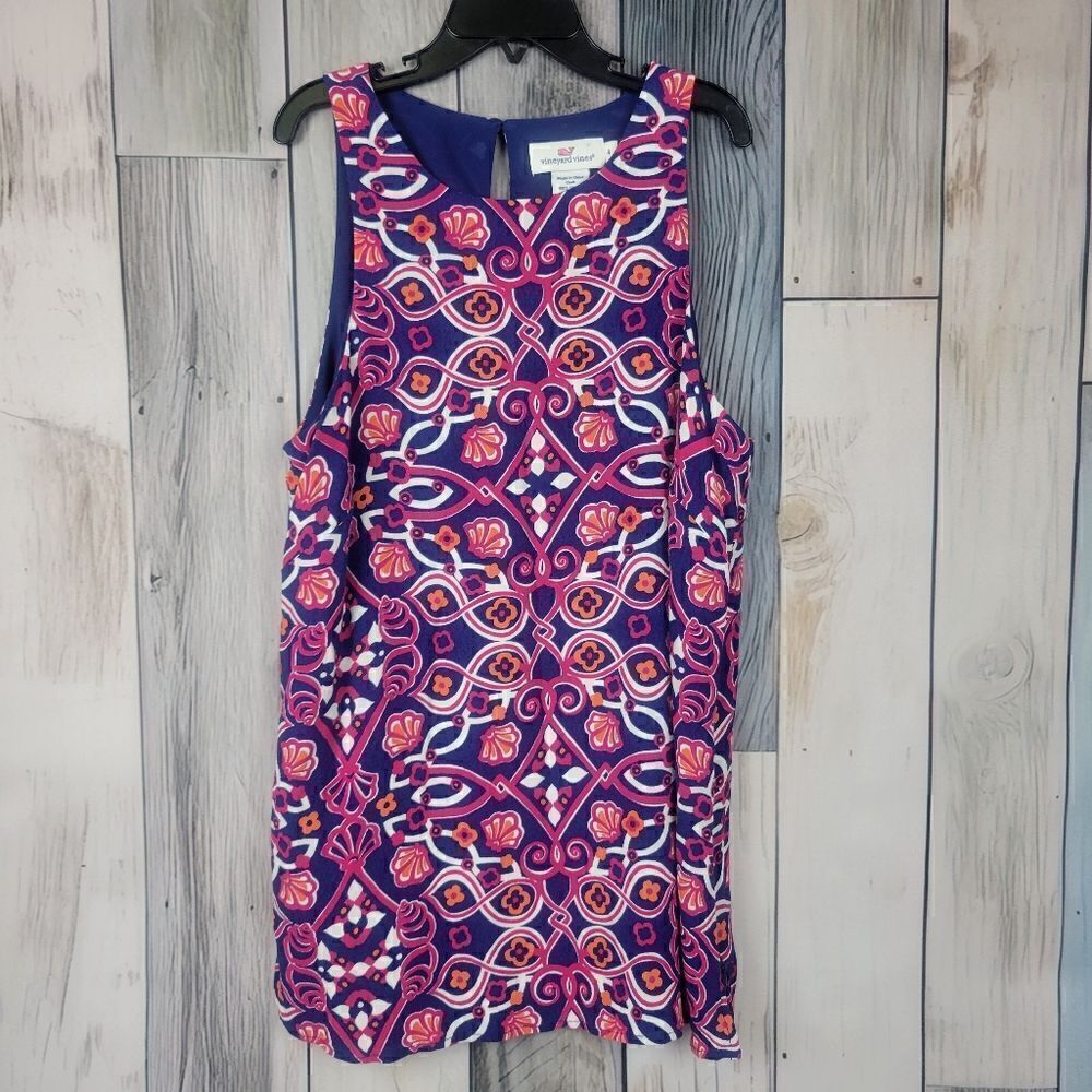 Vineyard Vines Girls Sleeveless Dress Navy Pink Shells size 4